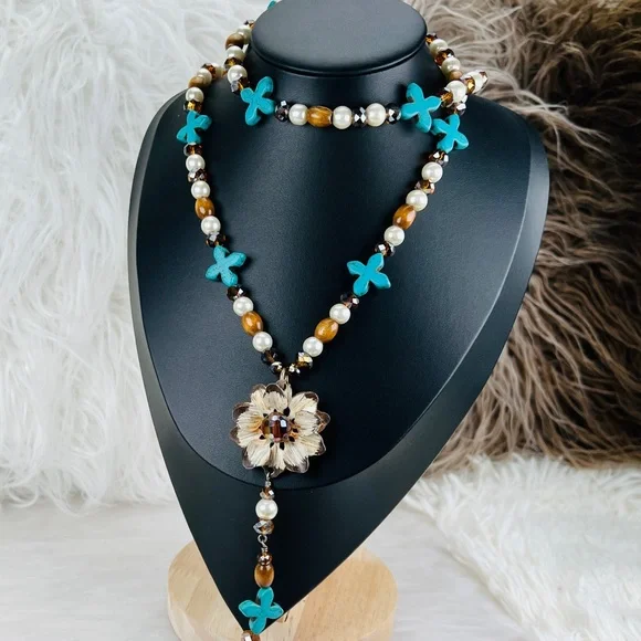 Beautiful weighted bohemian chic long statement necklace
